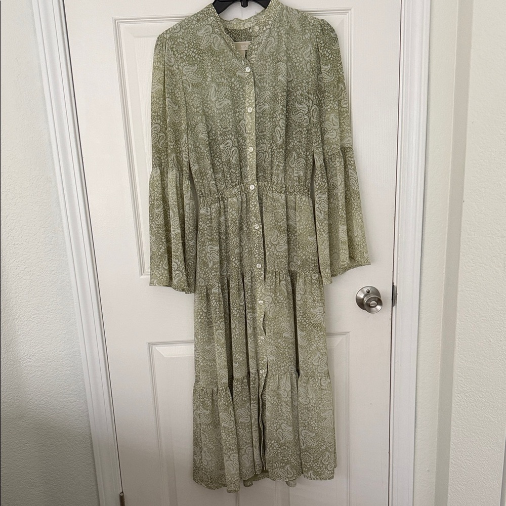 Michael Kors Green Paisley Long Sleeve Dress